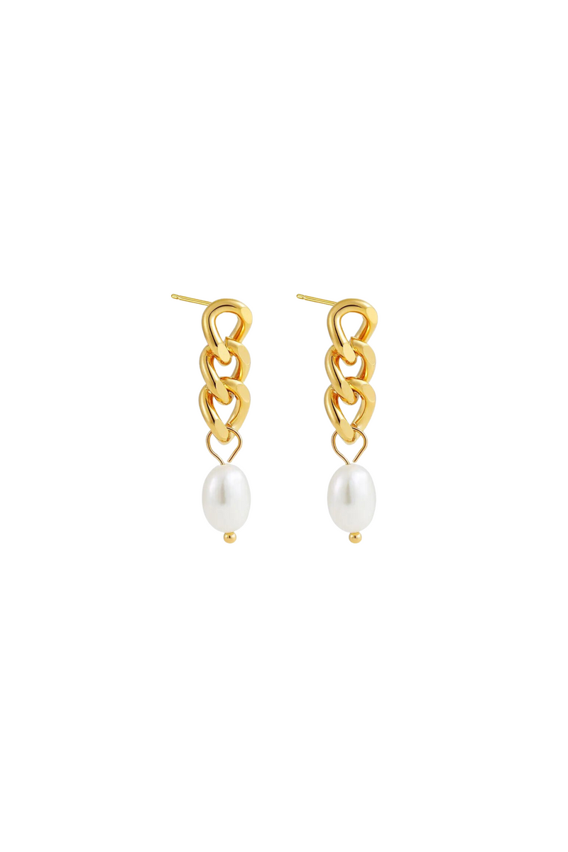 Links Chain Earrings with Pearl in Gold