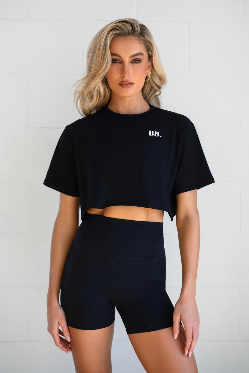 Raw Cropped Tee in Black